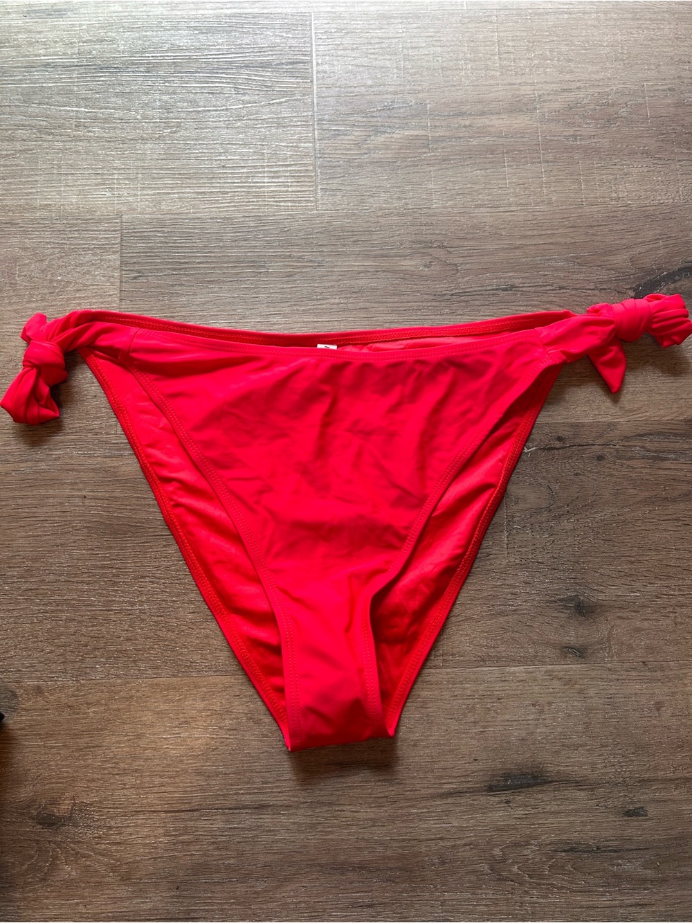 Tempt Me Bikini Bottom Womens Plus Size 14W Red Solid Side Tie Mid Rise
